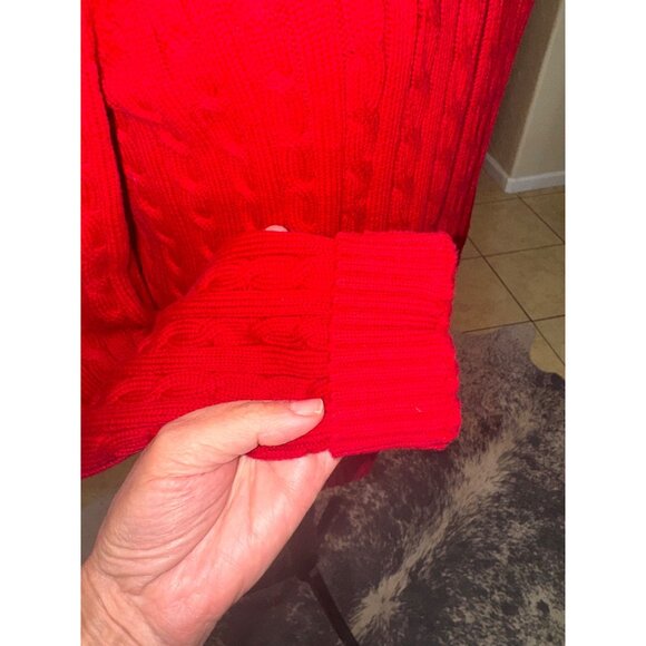 Lauren Ralph Lauren Preppy Old Money Fisherman Red Cable Heavy Knit Sweater - Picture 12 of 13